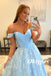 Elegant Satin And Tulle Off Shoulder Sleeveless A-Line Long Prom Dresses, PDS1003