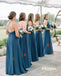Elegant Mismatched Chiffon Side Slit A-Line Floor Length Bridesmaid Dresses, BDS0305