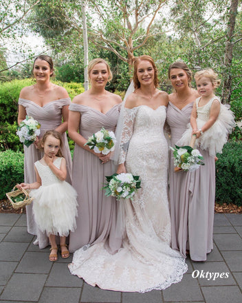 Sexy Chiffon Off Shoulder V-Neck A-Line Floor Length Bridesmaid Dresses, BDS0307