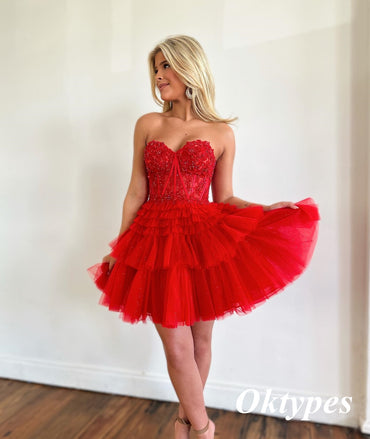 Sweetheart Gold Lace White Tulle Short Cheap Homecoming Dresses Online –  Oktypes