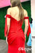 Sexy Red Soft Satin Off Shoulder Side Slit Mermaid Long Prom Dresses, PDS1033