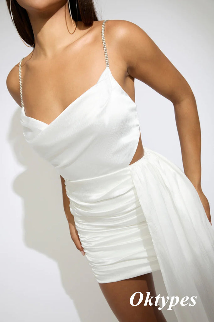 Sexy White Satin Spaghetti Straps Sleeveless Short Prom Dresses/Homecoming Dresses,PDS0495