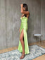Sexy Lime-green Side Slit Spaghetti Strap Party Dresses, PDS1067