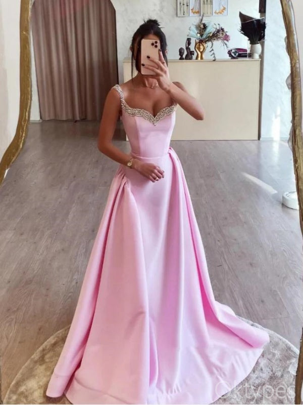 Sexy Blushing-Pink Cap Shoulder Empire A-Line Floor-Length Prom Dresses PDS1160