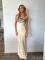 Cozy Blue-Beige Spaghetti Strap Square Floor-Length Prom Dresses PDS1095