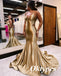 Sexy Elastic Satin V-Neck Criss Cross Mermaid Long Prom Dresses, PDS1025