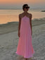 Halter Pink Ruffle Sexy Floor-Length Women Prom Dresses PDS1246