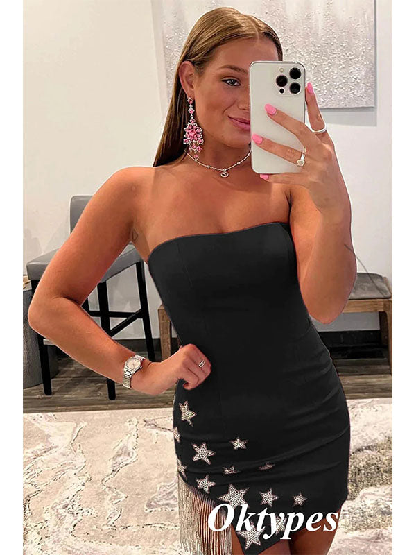 Sexy Black Sweetheart Lace Up Sheath Mini Dresses/ Homecoming Dresses With Star Accessories,PDS0526