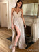 Beautiful Side Slit V-Neck Spaghetti Strap Floor-Length Prom Dresses PDS1101