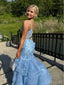 Blue Princess Mermaid Spaghetti Strap Ruffle Women Floor-Length Prom Dresses PDS1218