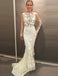 Mermaid Jewel Long Sleeves Sweep Train Open Back Wedding Dresses with Appliques, TYP1016