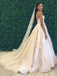 A-Line Spaghetti Straps Backless Tulle Wedding Dresses with Appliques, TYP1486