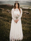 A-Line Bateau Long Chiffon Wedding Dresses with Long Sleeves, TYP1547