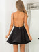 A-Line Jewel Sleeveless Backless Short Black Short Satin Homecoming Dresses, TYP1021