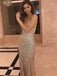 Mermaid Spaghetti Straps Long Champagne Prom Dress with Beading, TYP1529