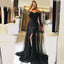Mermaid Off Shoulder Detachable Train Black Tulle Prom Dresses with Beading&Lace, TYP1259