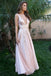 A-Line Deep V-Neck Long Cheap Pink Tulle Backless Prom Dresses with Sequins, TYP1353