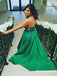 Charming Ball Gown Halter Backless Green Satin and Lace Long Prom Dresses, TYP1737