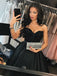 A-Line Sweetheart Navy Blue Satin Prom Dresses with Beading, TYP1387