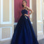 A-Line Spaghetti Straps Royal Blue Satin Prom Dresses with Beading&Pockets, TYP1267