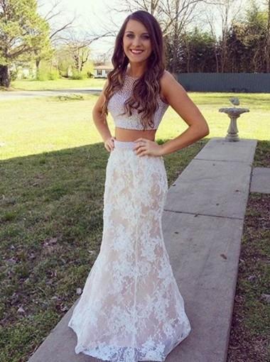 Two Piece Lace Prom Dresses, Sleeveless Prom Dresses, Open- back Prom Dresses, Sabrina Mermaid Prom Dresses, TYP0195