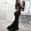 Mermaid Bateau Open Back Long Sleeves Black Sequin Long Prom Dresses, TYP1647