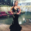Mermaid Spaghetti Straps Long Black Prom Dresses with Appliques, TYP1827