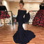 Mermaid Off-the-Shoulder Flare Sleeves Navy Blue Prom Dresses, TYP1440