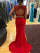 Two Piece V-Neck Open Back Red Jersey Prom Dress with Beading, TYP1338