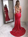 Sheath Jewel Long Cheap Backless Red Sequin Prom Dresses Online, TYP1339