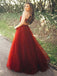 A-Line Spaghetti Straps Red Prom Party Dresses with Appliques Beading, TYP1335