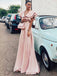 Unique A-Line V-Neck Pink  Long Evening Prom Dresses with Ruffles, TYP1510