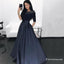 A-Line Bateau Long Sleeves Black Beaded Long Prom Dress with Pockets, TYP1649