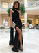Unique Design Sheath Strapless Split Front Black Chiffon Prom Dresses, TYP1687