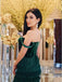 Unique Off the Shoulder Sheath Green Long Prom Dresses with Tassel, TYP1684