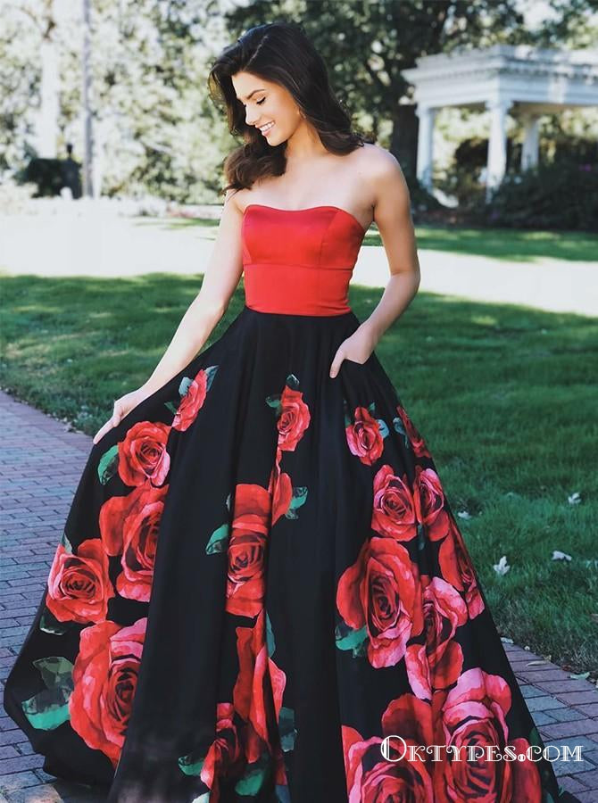 Black Girl Prom Dress Two Piece Prom Dress with Side Slit and Pockets