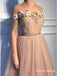Exquisite Illusion Neck Long Sleeves Blush Prom Dresses with Beaded Flowers, TYP1669