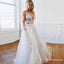 A Line Deep V-Neck Backless White Prom Dresses With Appliques, TYP1825