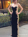 Black Spaghetti Strap Long Cheap Prom Dresses With Lace Applique, TYP1673