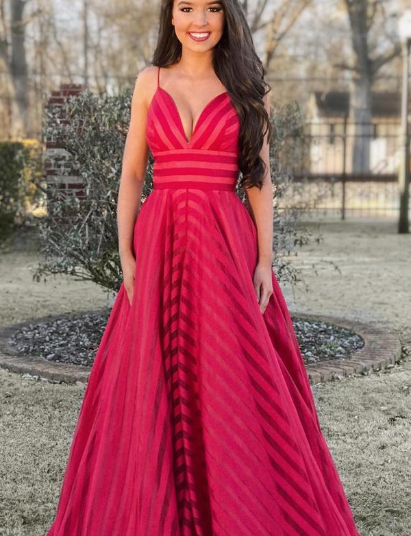 Fashion A Line Spaghetti Straps Red Long Evening Prom Party Dresses, TYP1516
