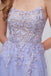 Cute Purple Lace Tulle Spaghetti Straps Side Slit A-Line Long Prom Dresses,PDS0421