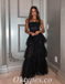 Sexy Black Tulle And Lace Spaghetti Straps Sleeveless A-Line Long Prom Dresses,PDS0705