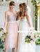Spaghetti Straps Tea Length Pink Tulle Cheap Bridesmaid Dresses Online, TYP0991
