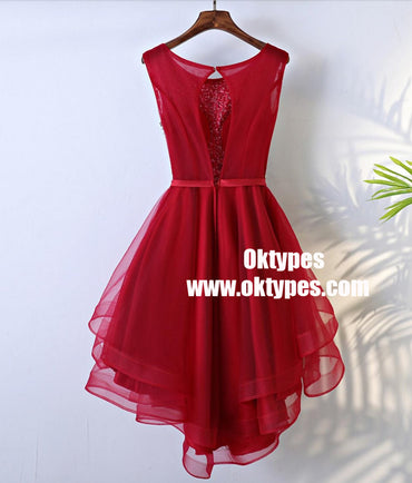 Rhinestone Sequin High Low Open Back Red Homecoming Prom Dresses, TYP0845