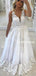 Simple V-neck Floor-Length Open Back White Wedding Dress Ruched Sash, TYP0920