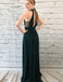 Charming Dark Green Long Chiffon Prom Dresses with Split&Beaded, TYP1600