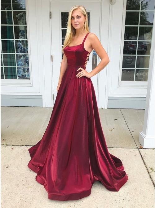 Charming Simple Burgundy Straps Long Satin Prom Dresses, TYP1596 Oktypes Charming Simple Burgundy Straps Long Satin Prom Dresses, TYP1596 Oktypes