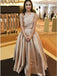 Elegant One Shoulder Champagne Long Cheap Satin Prom Dresses, TYP1591
