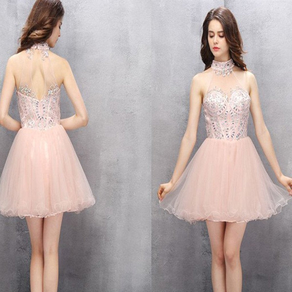 New Arrival light pink halter off shoulder sexy homecoming prom gown dress, TYP0126