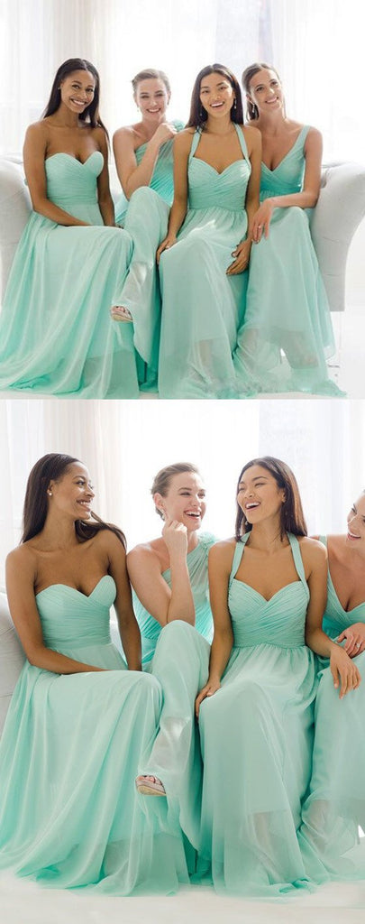 Mismatched Mint Chiffon Different Styles Junior Simple A Line Formal Floor-length Bridesmaid Dresses, TYP0104